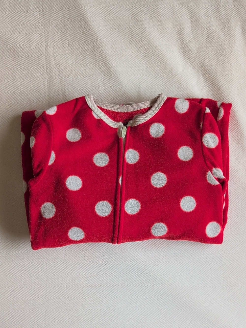 oshkosh b'gosh polkadot fleece zipper footie sleeper pajamas red 3T toddler girl